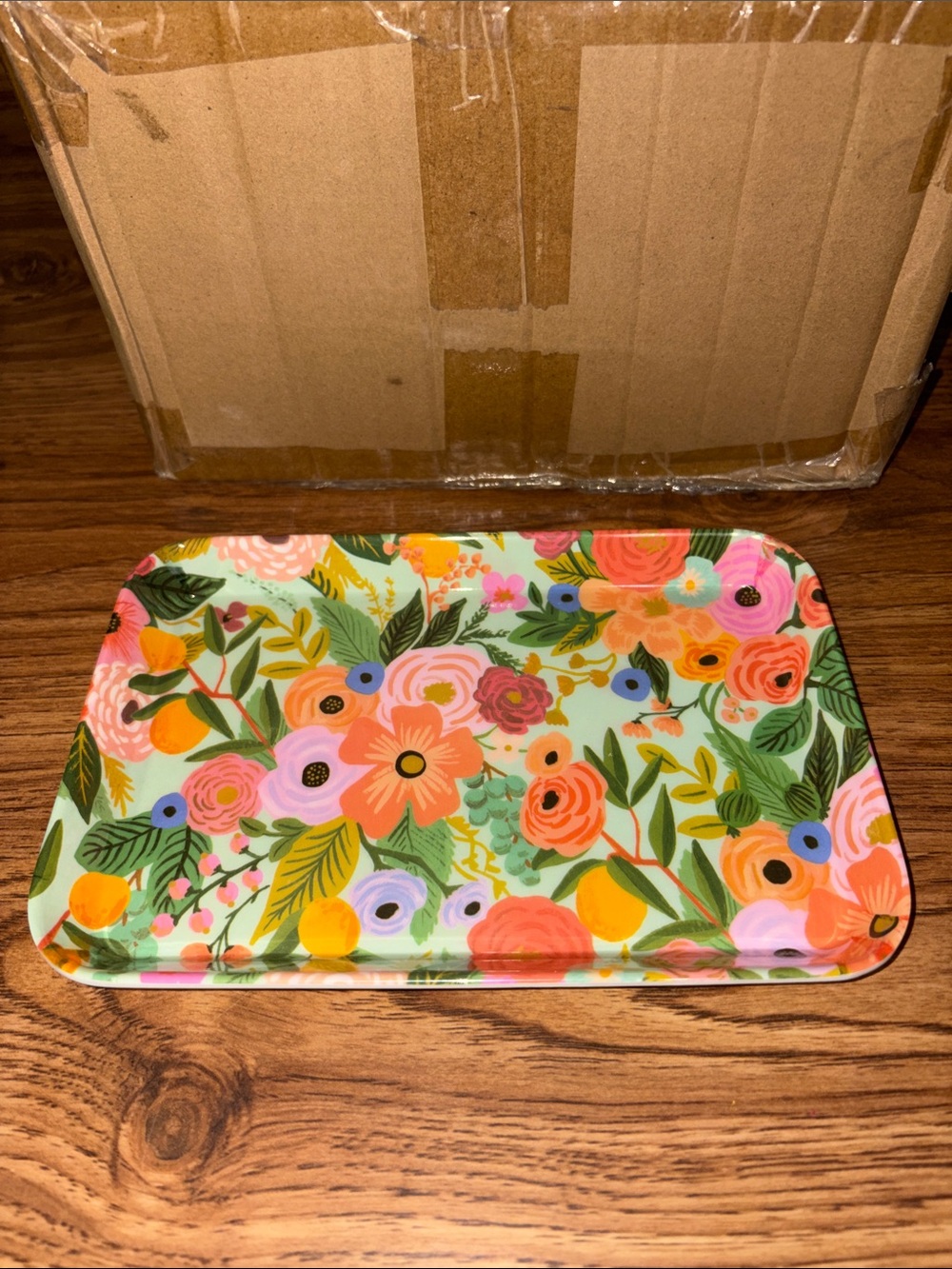 5/$10 Floral Decorative Rectangular Tray in Mint & Coral